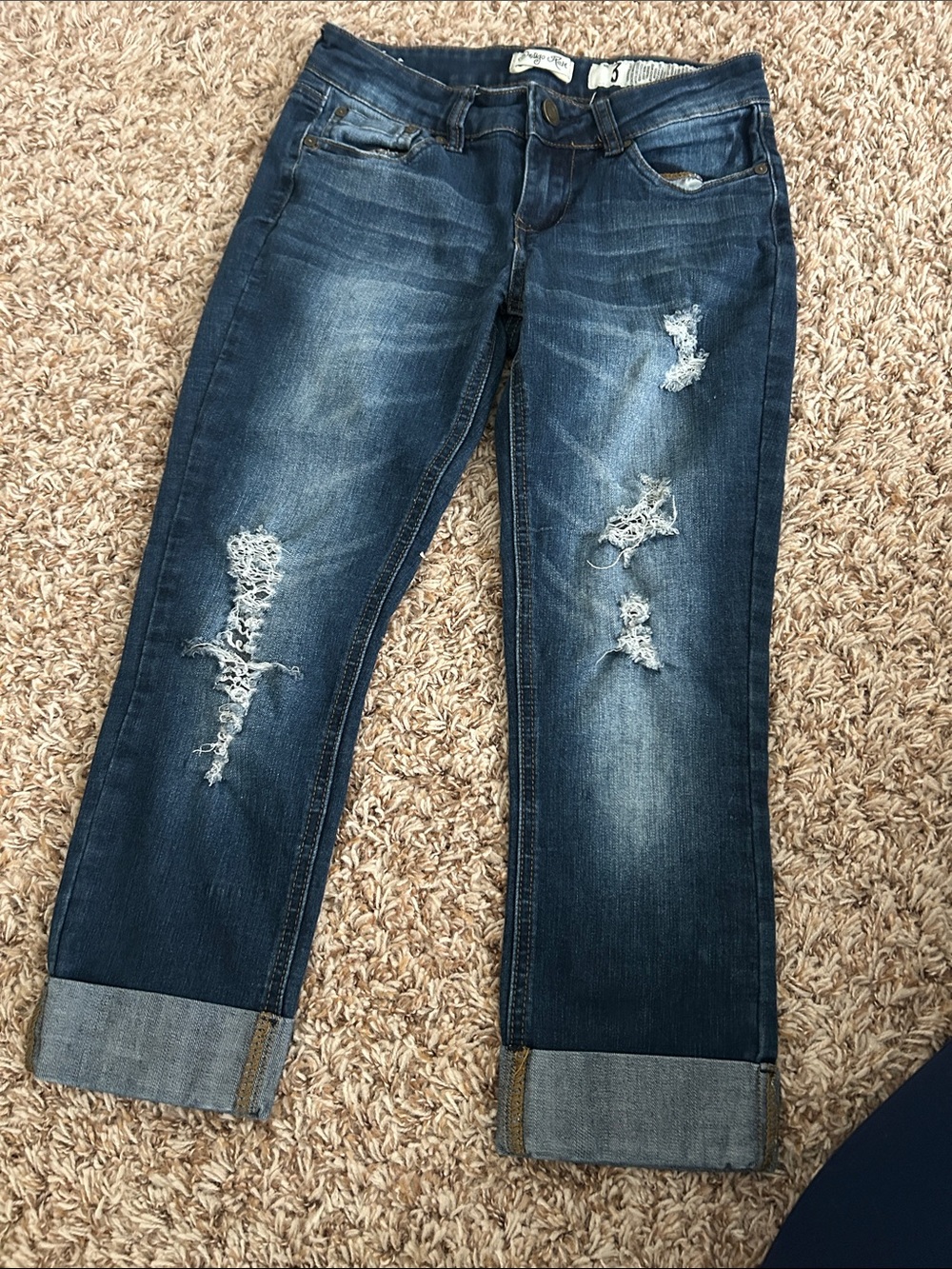 Indigo Rein Dark Indigo Distressed Boyfriend Jeans